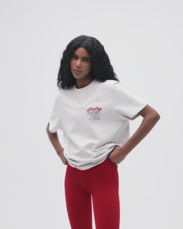 Runners Short Sleeve Oversized T-shirt - Light Grey Melange/Classic Red - Image 4