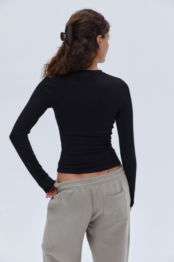 Cotton Long Sleeve Top - Black - Image 3