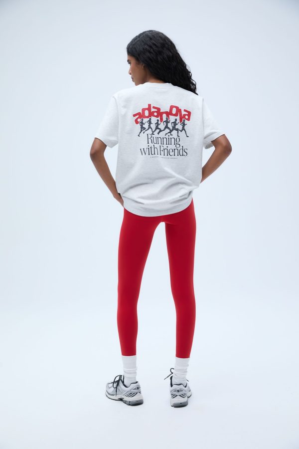 Runners Short Sleeve Oversized T-shirt - Light Grey Melange/Classic Red - Image 5