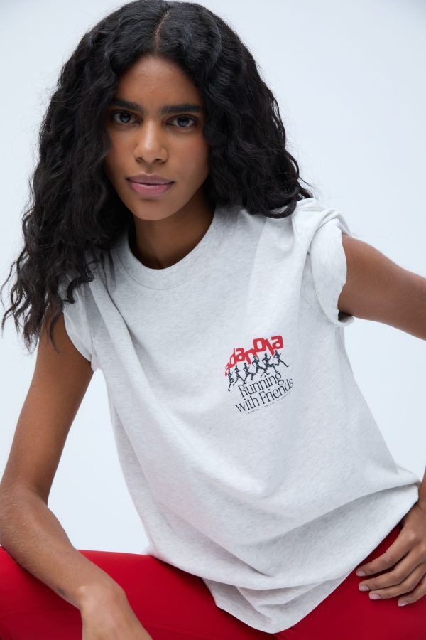 Runners Short Sleeve Oversized T-shirt - Light Grey Melange/Classic Red - Image 7