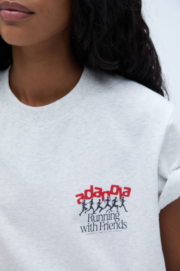 Runners Short Sleeve Oversized T-shirt - Light Grey Melange/Classic Red - Image 3