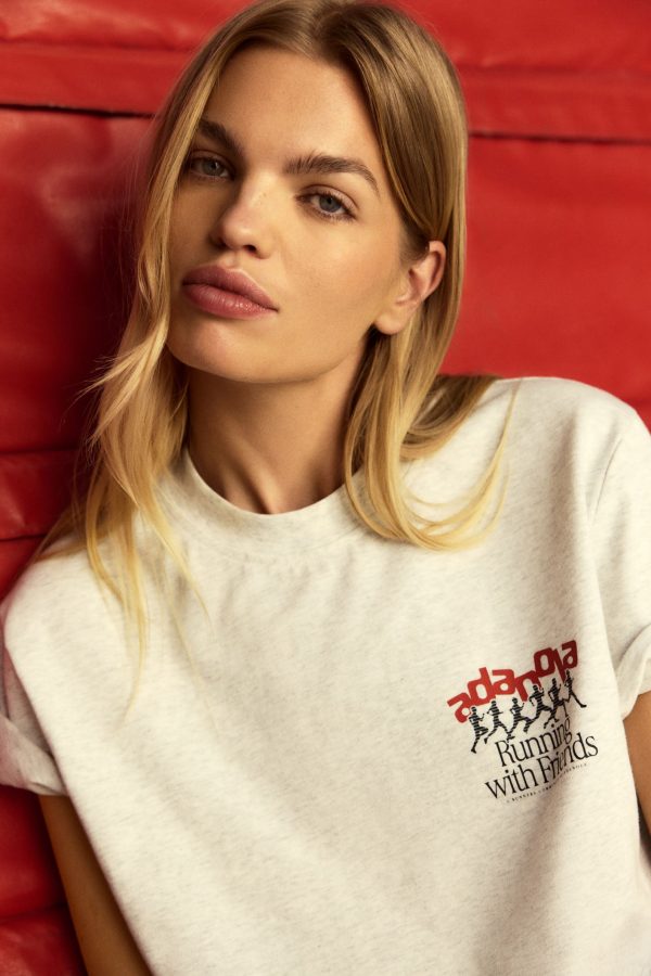 Runners Short Sleeve Oversized T-shirt - Light Grey Melange/Classic Red - Image 8